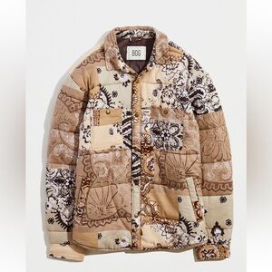 BDG Men's Beige and Brown Patterned Shirt Jacket